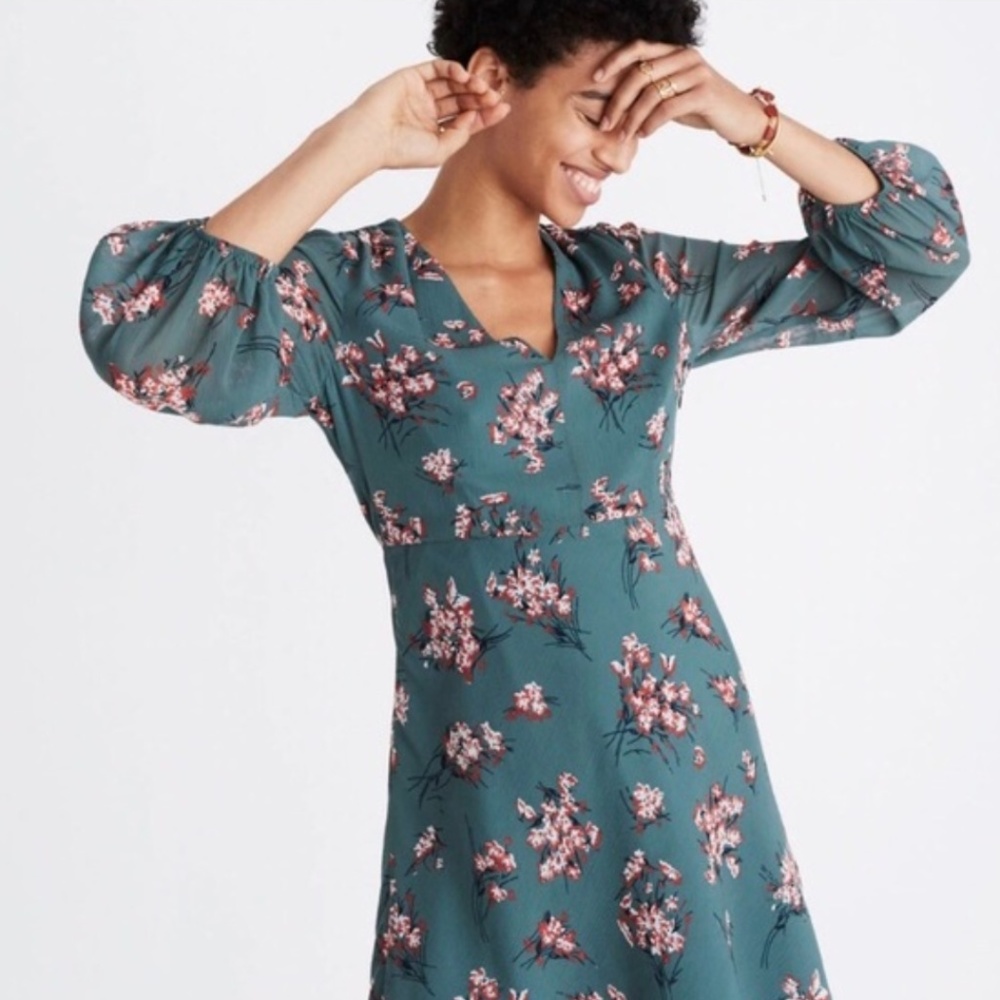 Madewell Green and Pink Floral Dress